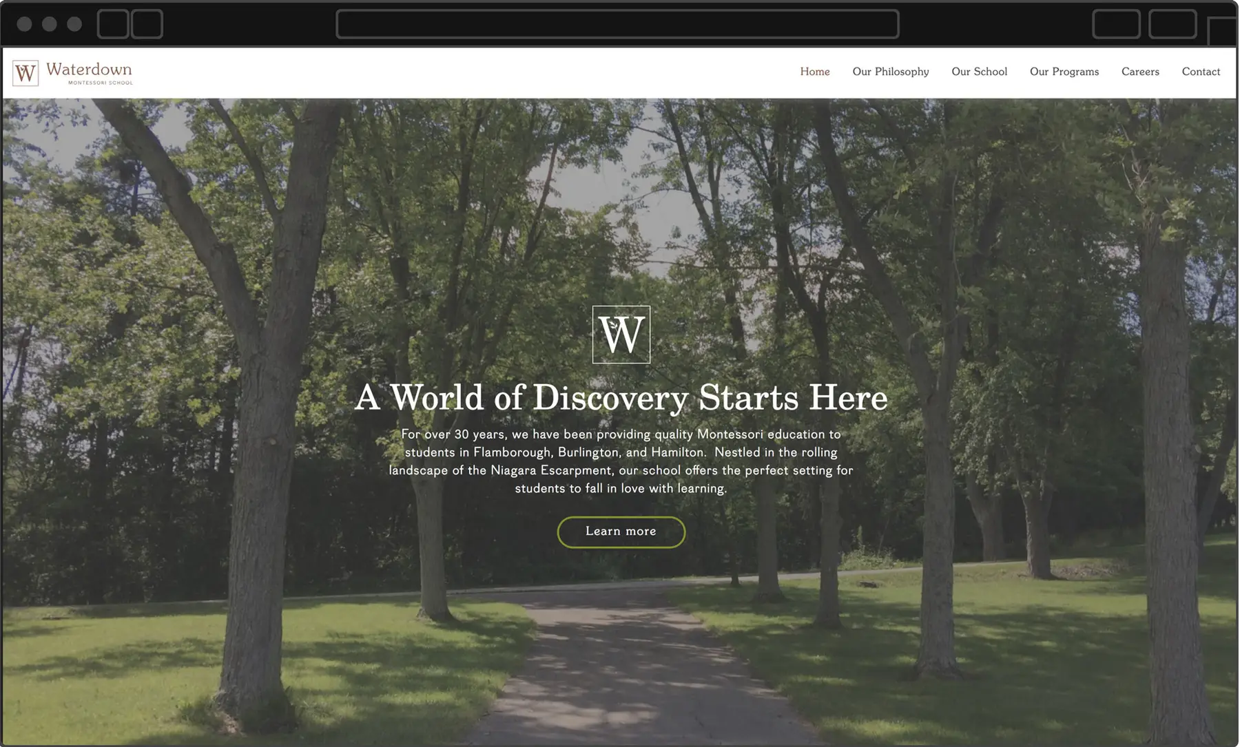 Waterdown Montessori School website screenshot