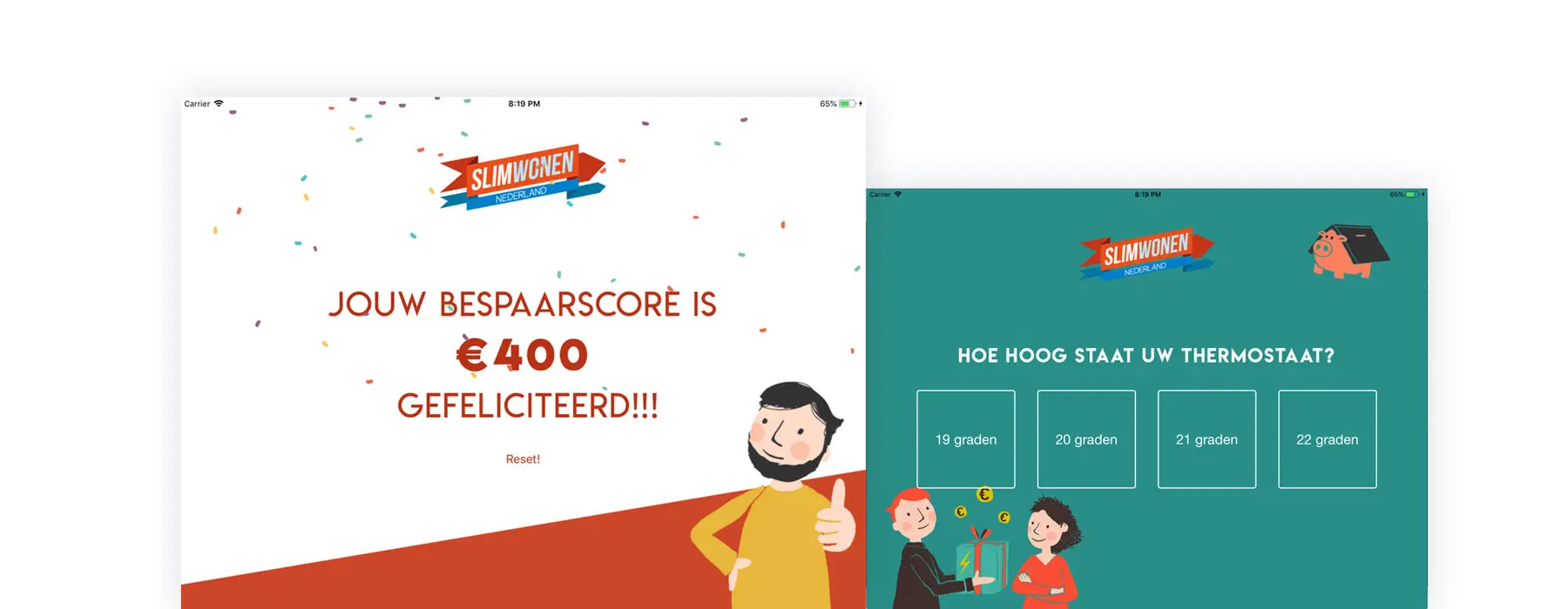 Bespaar quiz application screenshots