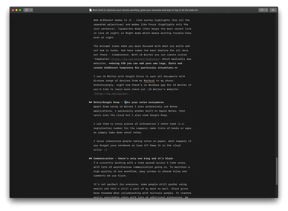 iA Writer view