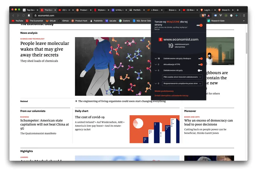 Brave blocking scripts on The Economist website